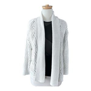 ELLEN TRACY Cream White Crochet Shrug Open Long Sleeve Sweater Size Medium